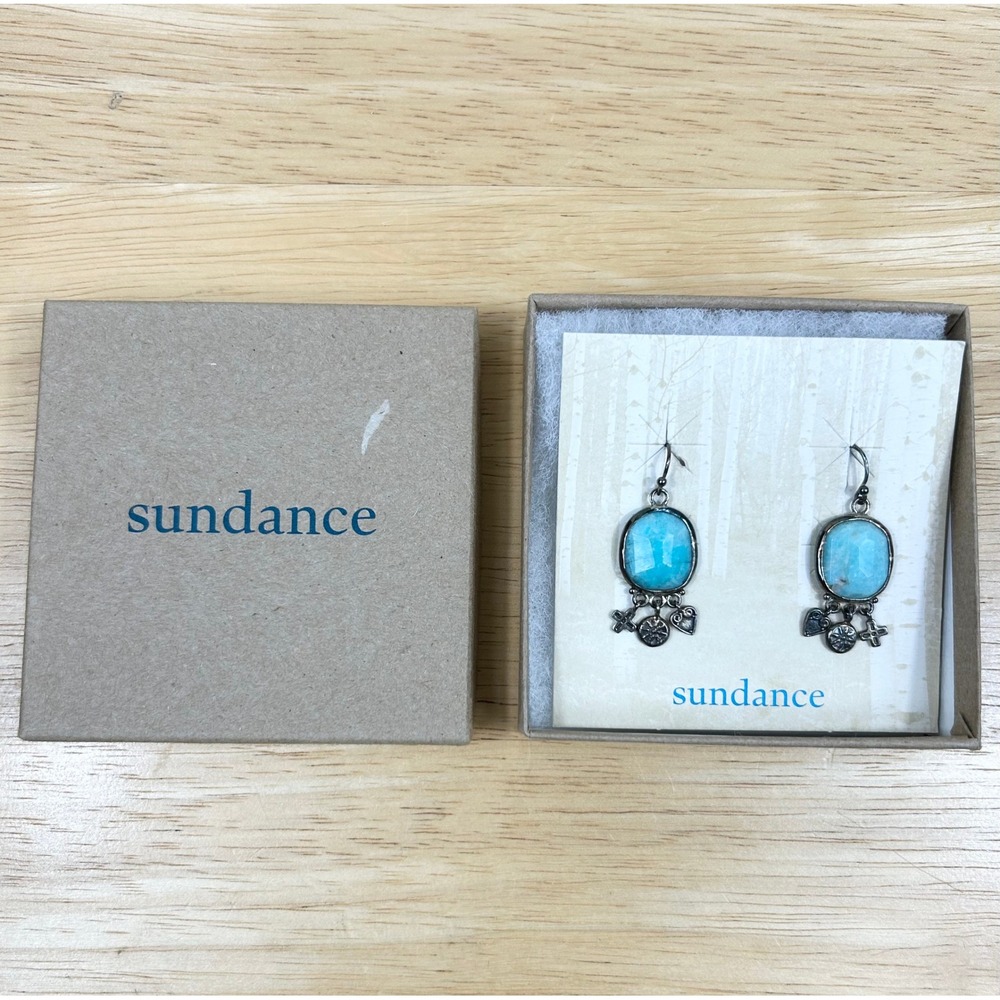 Sundance Catalog Larimar Dangle Earrings Charm Drop BOHO Designer Artisan